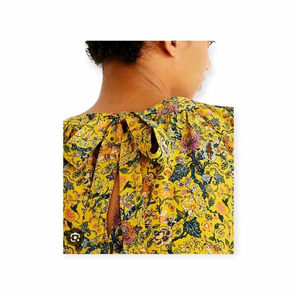 Madewell x Karen Walker yellow floral 100% silk Gennaker fairyblouse EUC size M - Picture 2 of 11
